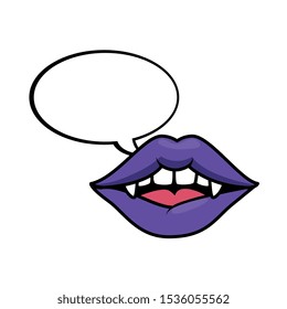 female vampire lips with speech bubble style pop art vector illustration design