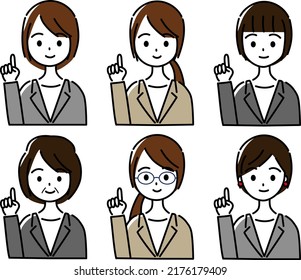 Female variation upper body set in a suit explained by pointing