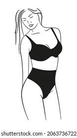 Female vector abstract silhouette in bra and panties. Woman in black lingerie vector illustration. 