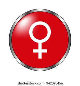 Female - vector icon on the  red button