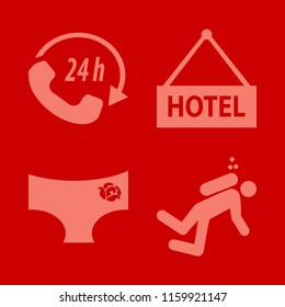 female vector icons set. with diver, panties rose, call center and hotel in set