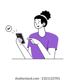 Ilustración vectorial femenina con teléfono móvil
