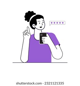 Female vector illustration Rating on phone
