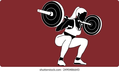 female vector silhouette athlete character, weightlifting