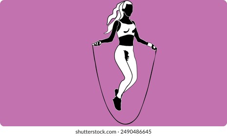 female vector silhouette athlete character, skipping rope