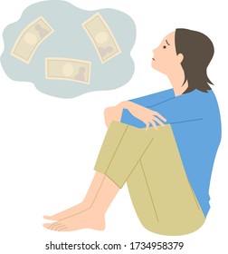 Female vectors worrying about money