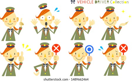 female vehicle attendant icon set