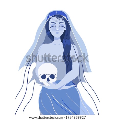 Female in Veil with Skull as Psychic Performing Occult Ritual Summoning Spirit Vector Illustration Stock photo © 
