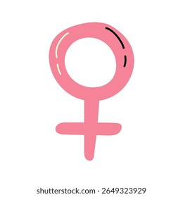 Feminino, Vênus símbolo ilustração em rosa, isolado no fundo branco. Design mínimo e moderno, perfeito para os direitos das mulheres, igualdade de gênero, feminismo e temas de saúde feminina.