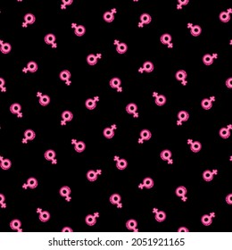patrón de símbolo de venus femenino sin fisuras.Patrón transparente vector de símbolo venus de mujer blanca aislado en fondo negro.patrón de hembra.dibujo a mano elegante.para mujeres ropa impresión o feminismo patrón	