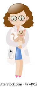 Female vet holding little cat illustration