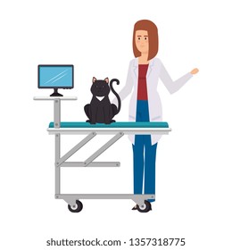 female veterinary with cat in stretcher