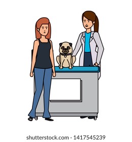 female veterinary with dog in the office vector illustration