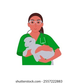 Female Veterinary, Veterinary Flat Vector Illustration