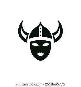 female viking with helmet hero people culture logo vector illustration template design