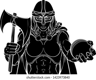 A female Viking, Trojan Spartan or Celtic warrior woman gladiator knight cricket sports mascot