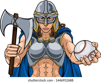 A female Viking, Trojan Spartan or Celtic warrior woman gladiator knight baseball sports mascot