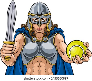 A female Viking, Trojan Spartan or Celtic warrior woman gladiator knight tennis sports mascot