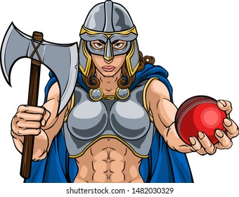 A female Viking, Trojan Spartan or Celtic warrior woman gladiator knight cricket sports mascot