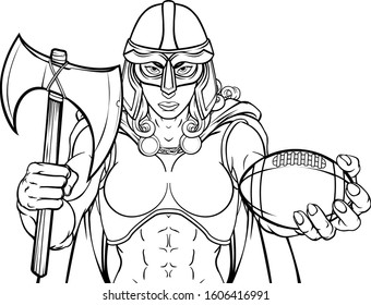 A female Viking, Trojan Spartan or Celtic warrior woman gladiator knight American football sports mascot