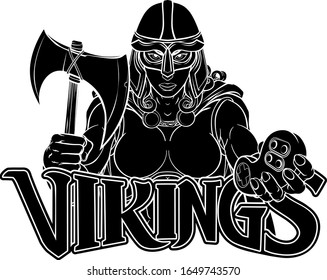 A female Viking, Trojan Spartan or Celtic warrior woman gladiator knight gamer mascot with video games controller