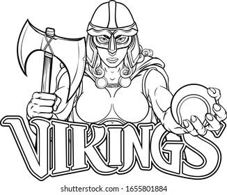 A female Viking, Trojan Spartan or Celtic warrior woman gladiator knight tennis sports mascot