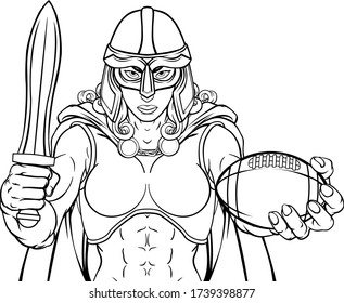 A female Viking, Trojan Spartan or Celtic warrior woman gladiator knight American football sports mascot