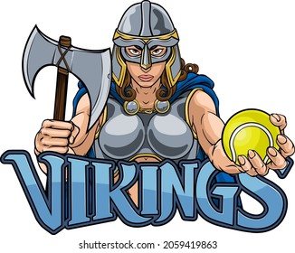 A female Viking, Trojan Spartan or Celtic warrior woman gladiator knight tennis sports mascot