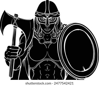 A female Viking, Trojan Spartan or Celtic warrior woman gladiator knight sports team mascot