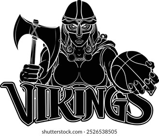 A female Viking, Trojan Spartan or Celtic warrior woman gladiator knight basketball sports mascot