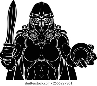 A female Viking, Trojan Spartan or Celtic warrior woman gladiator knight tennis sports mascot