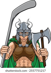 A female viking woman ice hockey sports team cartoon mascot