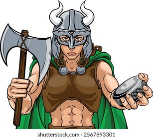 A female viking woman ice hockey sports team cartoon mascot