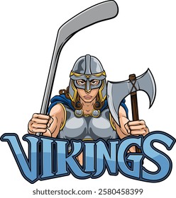 A female viking woman ice hockey sports team cartoon mascot