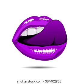 female violet disco lips on white backgroud. Vector illustration. EPS