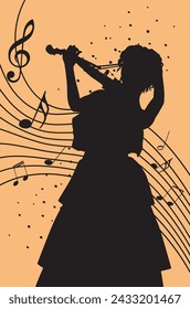 Female violin player and music notes, abstract minimalist poster design.