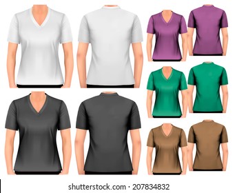 Female v-neck t-shirts. Design template. Vector.