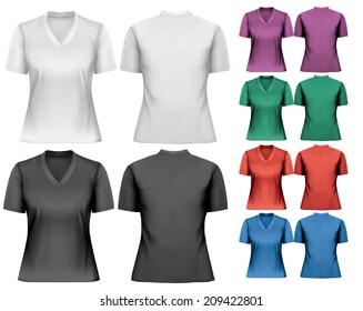 Female v-neck t-shirts. Design template. Vector.