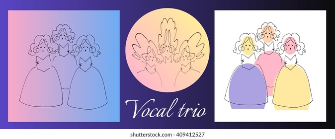 Female vocal trio. Cute cartoon vector image.  Set of illustrations.