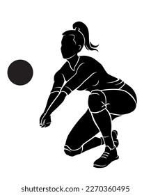 Female Volleyball Active Sport Silhouette, Squat Position