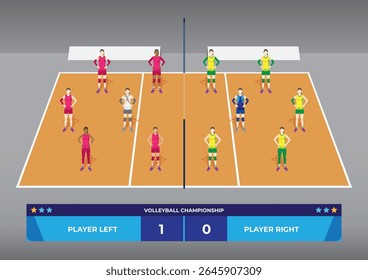 Jogo de voleibol feminino no campo com painel de pontuação Ilustração para fins infográficos