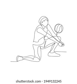 A Female Volleyball Player Defense The Team Do Low Forearm Pass - Continuous One Line Drawing