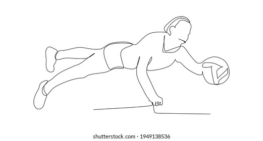 Female Volleyball Player Diving for a Volleyball - continuous one line drawing