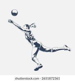  Female volleyball player diving to save the ball, sketch-style sports action drawing isolated on white background
