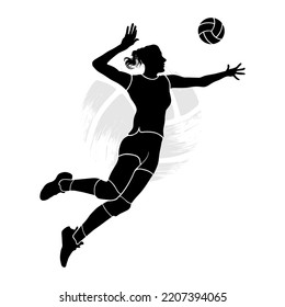 Female volleyball player flying and hitting the ball. Vector illustration