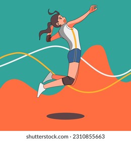 Female volleyball player jumping to smash pose flat design