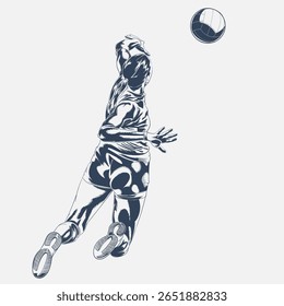 Female volleyball player jumping to spike ball – vector illustration of woman athlete isolated on white, perfect for sports content