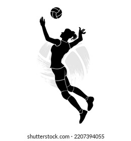 Female Volleyball Player Jumps Hit Ball Stock Vector (Royalty Free ...