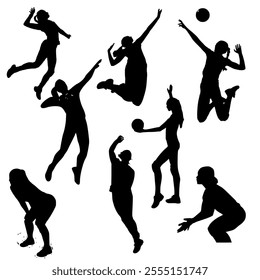 female volleyball player silhouette bundle.