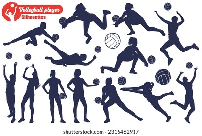 Jugador de voleibol femenino Silhouettes Vector Ilustración